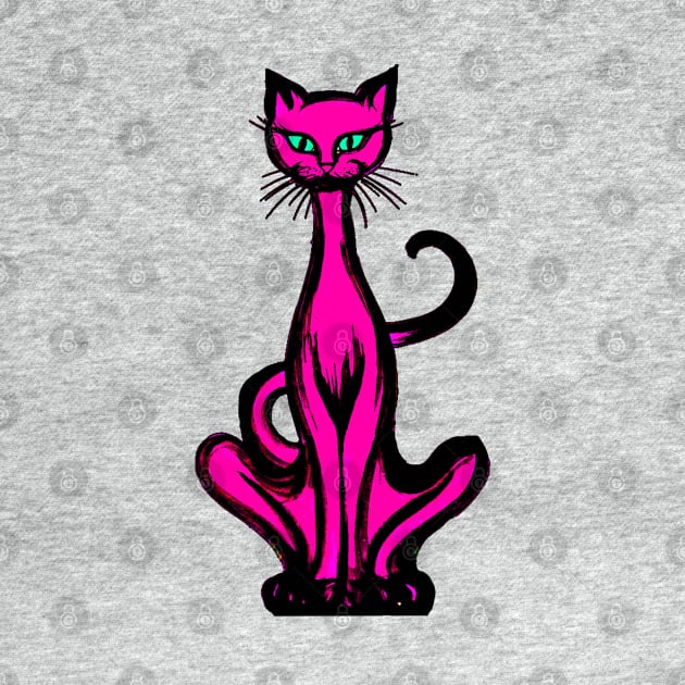 Retro 1970's Funky Groovy Hot Pink Jazz Cat Cartoon by iskybibblle